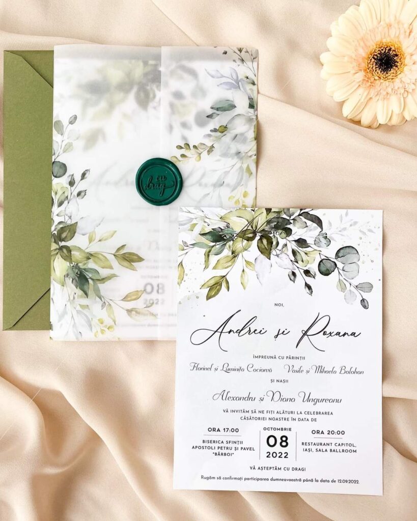 invitatie nunta green leaf